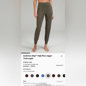Lululemon dark olive align joggers